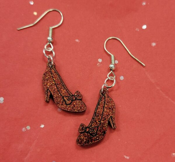 Acrylic Ruby Slipper Earrings- Silver Hooks