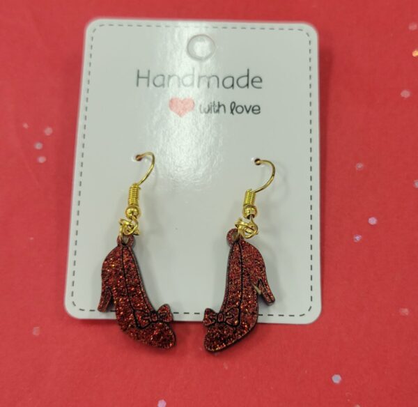 Acrylic Ruby Slipper Earrings- Gold Hooks